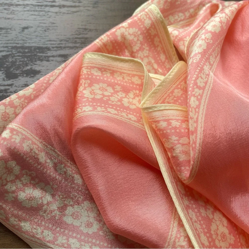 Vintage Pastel Pink Patterned Silk Scarf